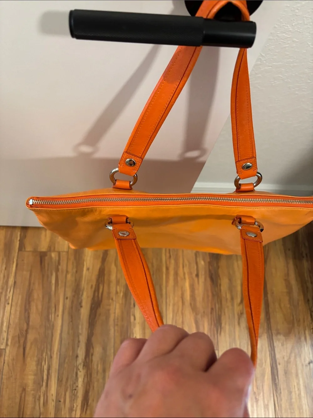 Coach Poppy Glam Bright Orange Shoulder Tote with Front Zip Pocket